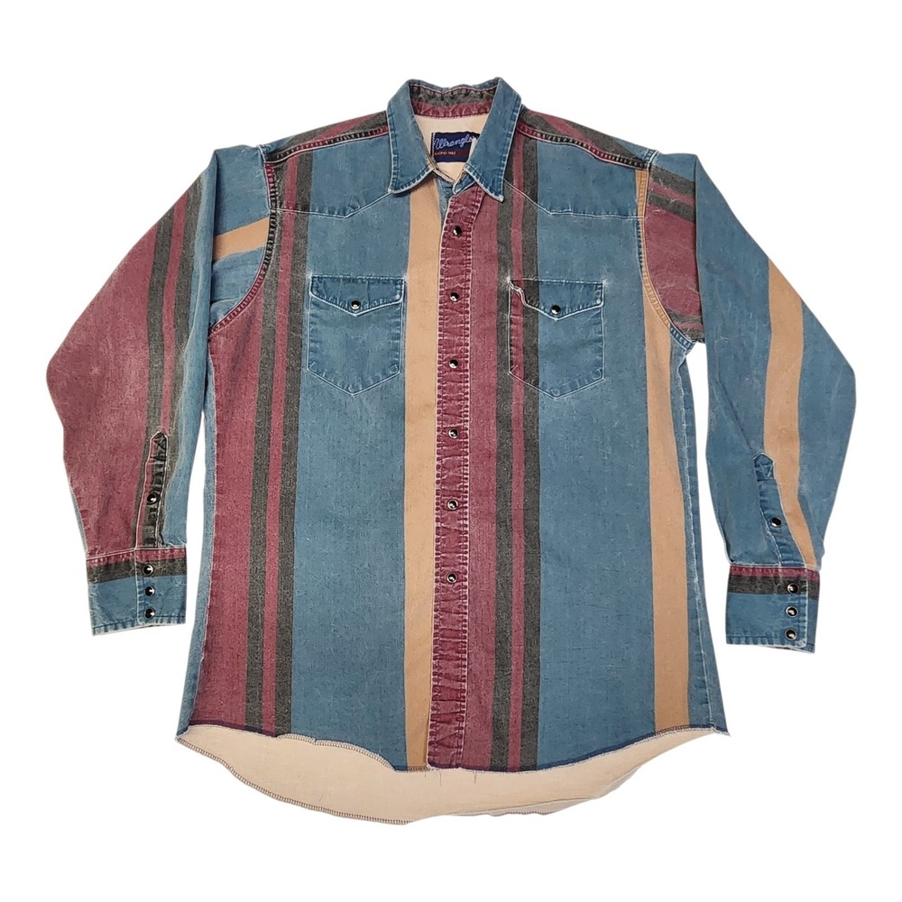 Vintage Wrangler Brushpopper Pearl Snap Western Rodeo Cowboy Men's Large X-long